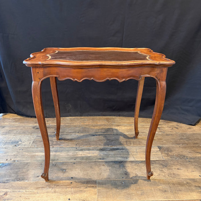 Antique French Louis XV Side Table or Desk with Inlaid Embossed Leather Top