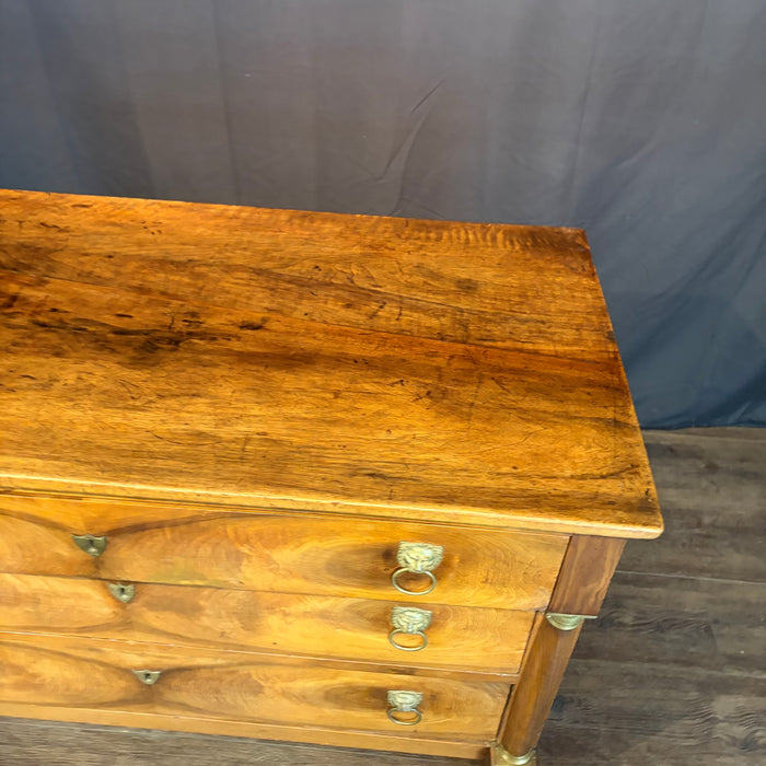 19th Century French Walnut Commode, Dresser or Chest of Drawers with Lion-Head Pulls