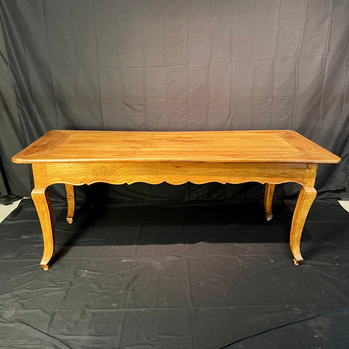 Antique French Farmhouse Dining Table with Scalloped Apron and Two Drawers