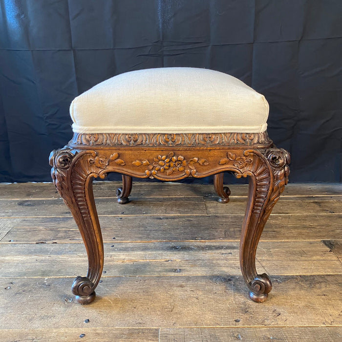 French Louis XV Walnut Bench or Ottoman with Exquisite Carving