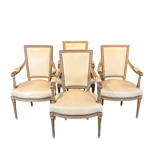 Set of Four Antique French Louis XVI Carved Giltwood Fauteuil Armchairs