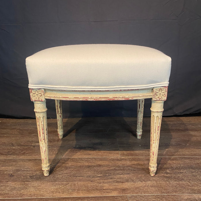 French Pair Louis XVI Painted Footstools or Ottomans