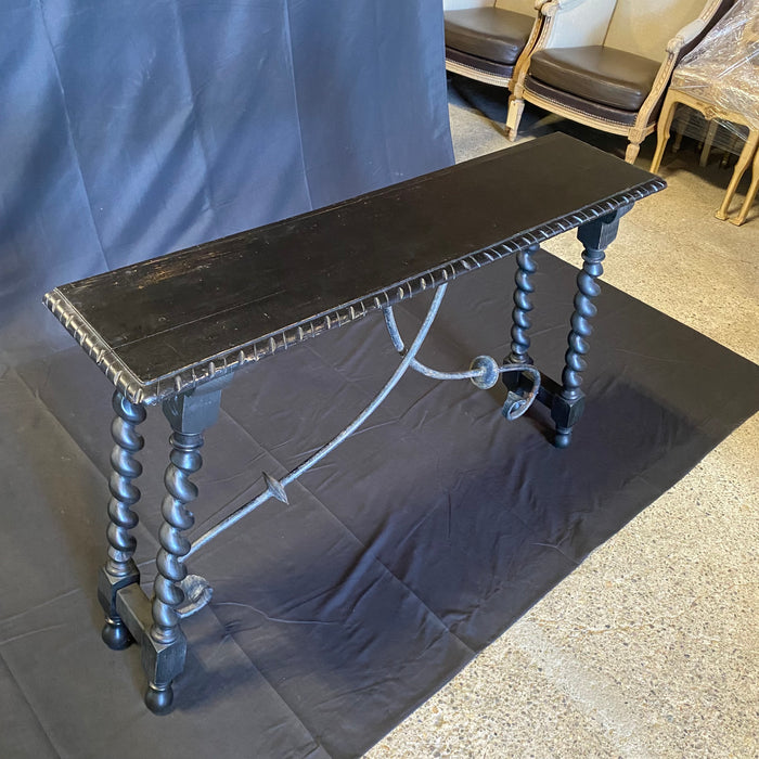 Antique Ebony Renaissance Style Barley Twist End Table, Sideboard, Buffet or Console Table from Marbella, Spain