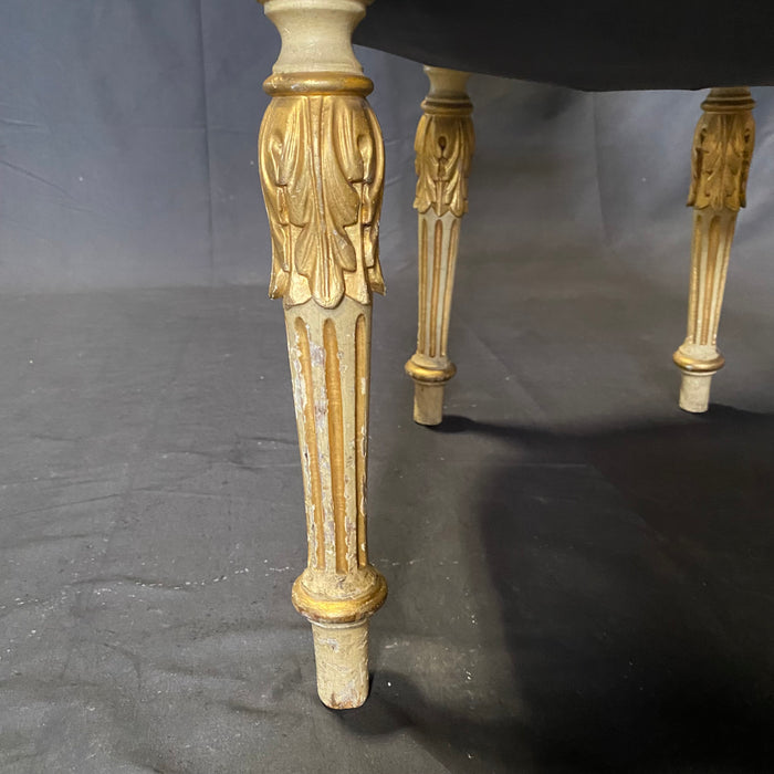 Set of 6 French 19th Century Salon Chairs, Side Chairs or Dining Chairs with Original Gilt and White Paint and New Upholstery