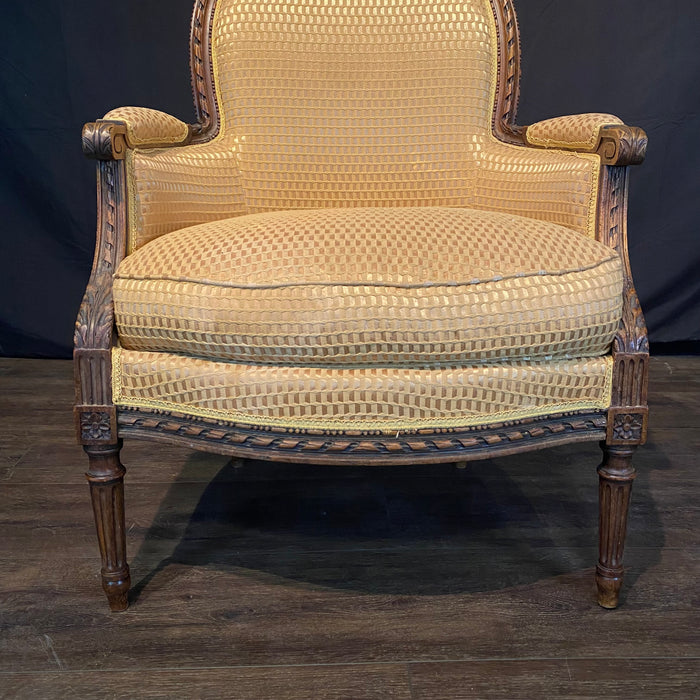 Fine Carved French Louis XVI Armchair or Bergere Chair with Exquisite Carving