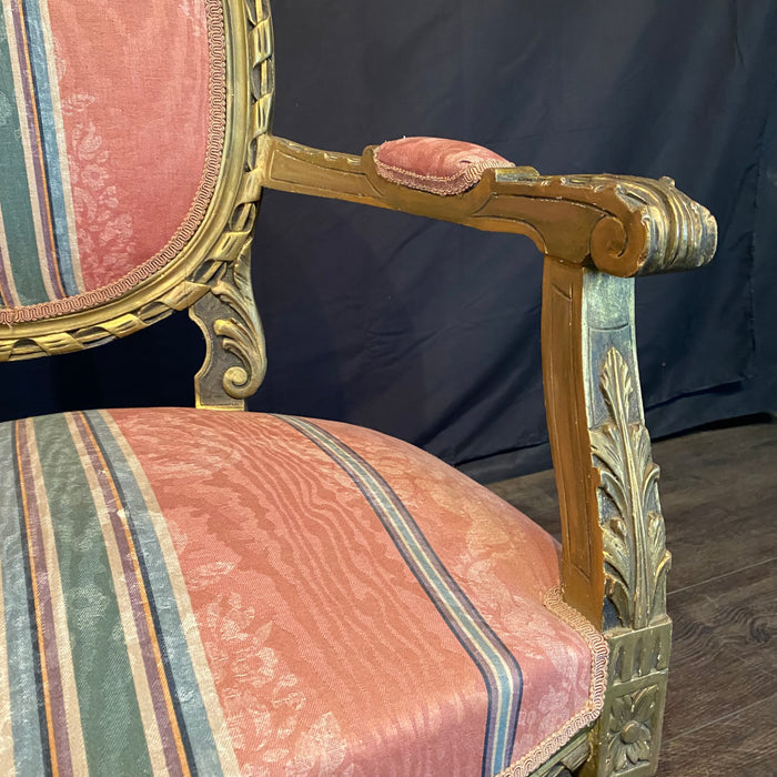 Pair of French Louis XVI Style Giltwood Armchairs, Fauteuils or Salon Chairs