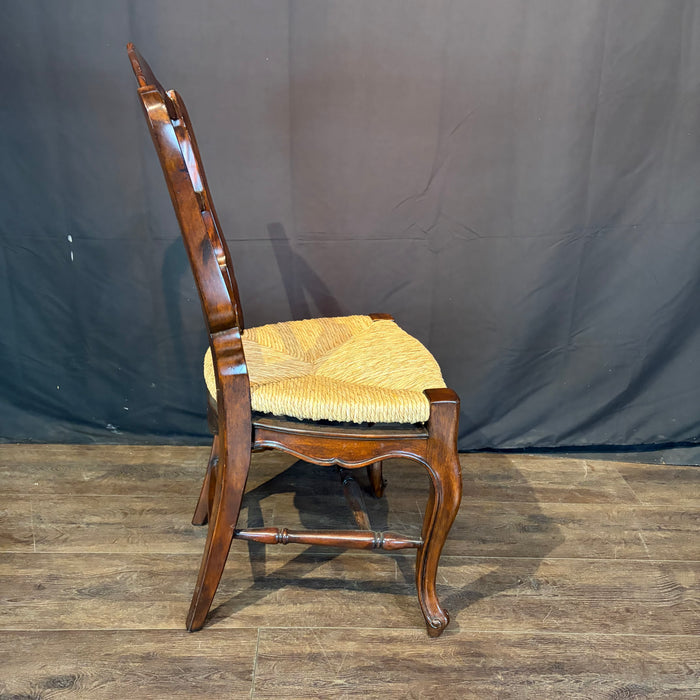 Set of Eight French Louis XV-Style Walnut Dining Chairs with Rush Seats