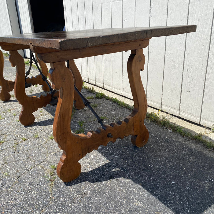 18th Century Early Spanish Plank Top Dining Table with Metal Work over 8 Feet Long