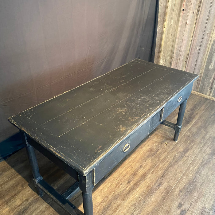 Antique French Louis XVI Desk, Console, Desk, Sofa Table, Kitchen Island or Dining Table Painted Ebony