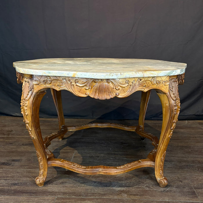 French Louis XV Marble Top Coffee Table with Exceptional Carving