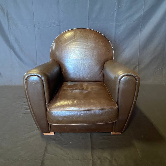 Pair of French Pair Art Deco Leather Club Chairs or Armchairs