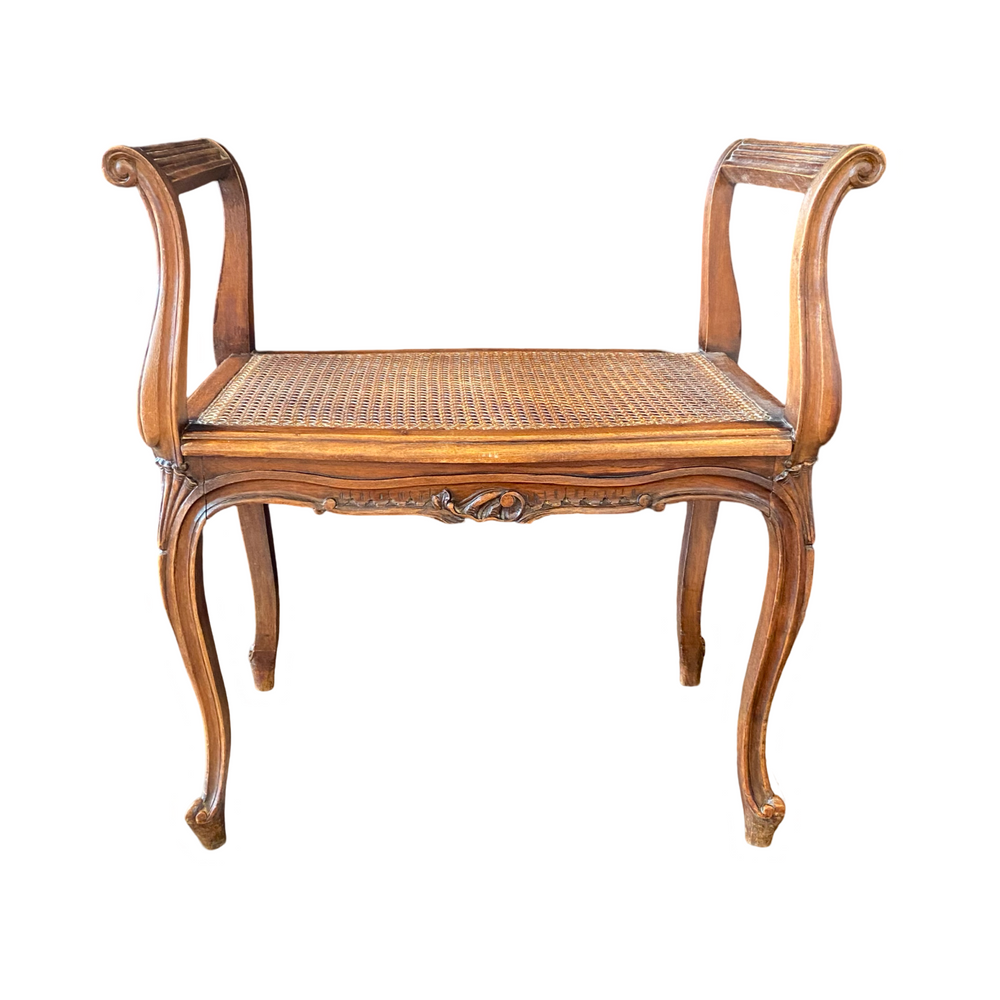 French Provincial Louis XV Carved Walnut Bench or Ottoman