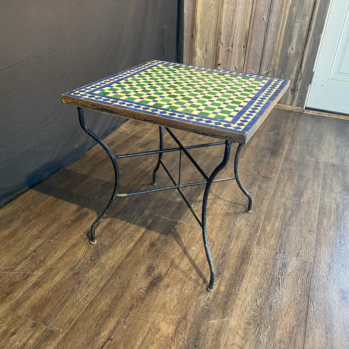 Early Mosaic Bistro Side Table with 19th Century Tiles Indoor or Outdoor for Garden