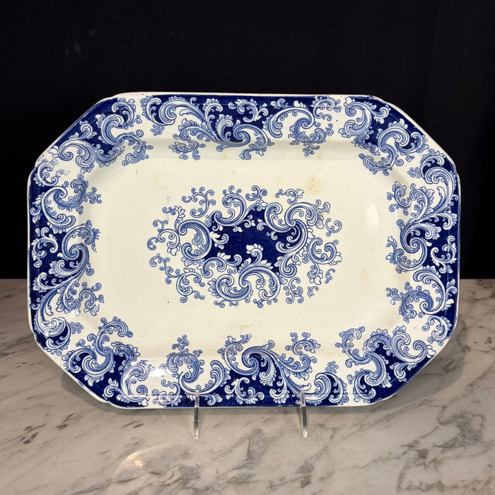 Circa 1840 English Ridgway Blue and White Transferware Platter, Granite China Scroll Pattern