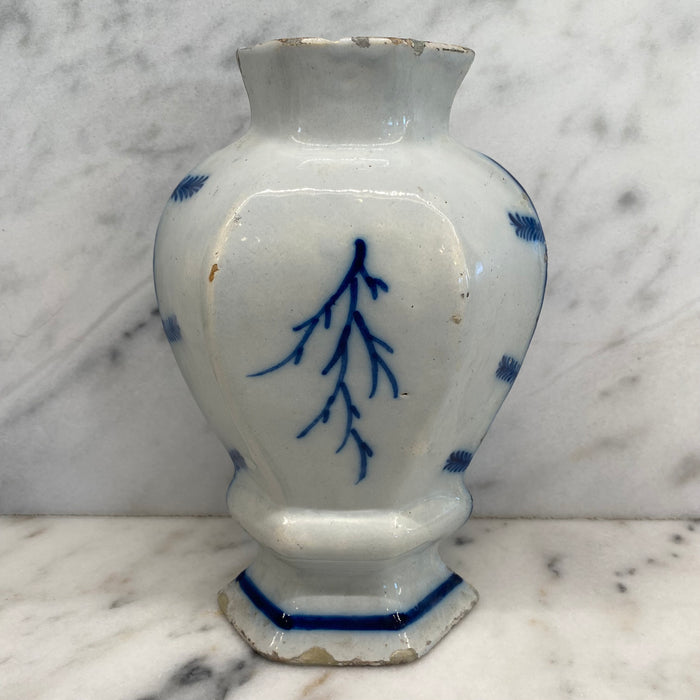 Early Antique Dutch Delft Blue and White Floral Vase, Netherlands