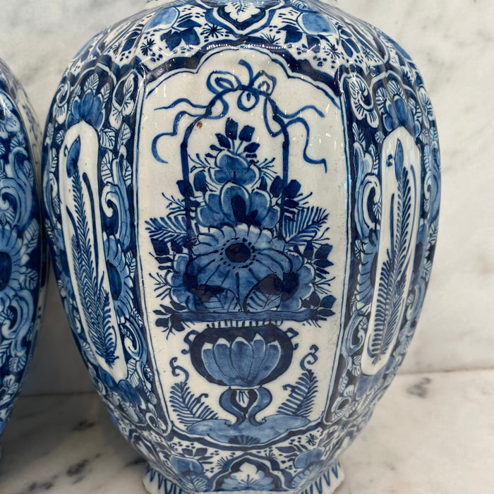 18th Century Large Blue and White Delft Jars Hand Painted Netherlands Circa 1780