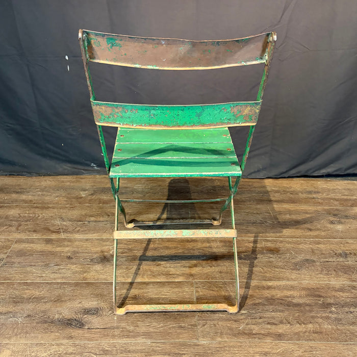 Antique French Folding Cafe' Bistro Chairs in Metal and Wood: Set of Four