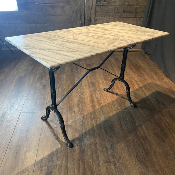 French Cafe Table or Bistro Table with Cast Iron Base and Carrera Marble Top