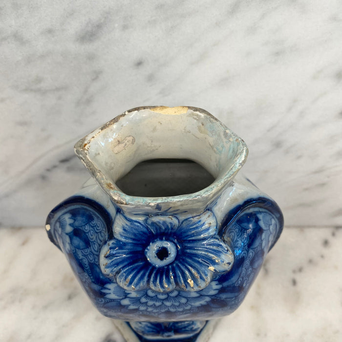 Early Antique Dutch Delft Blue and White Floral Vase, Netherlands