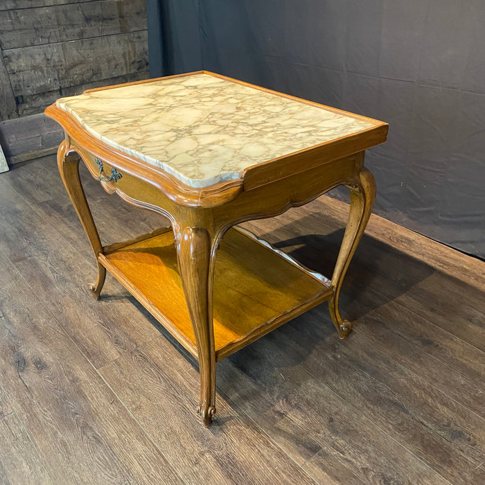 Pair French Louis XV Style End Tables or Side Tables with Exquisite Marble Tops
