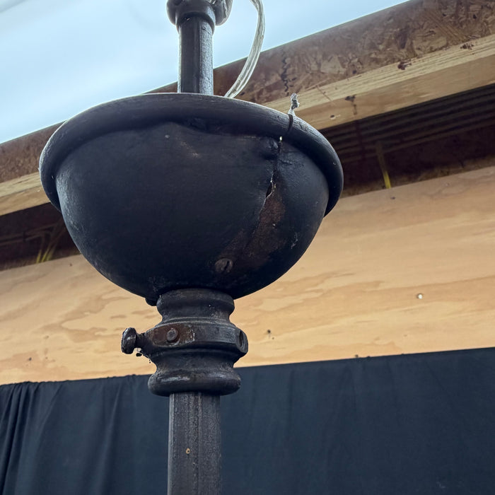 Antique Cast Iron Gas Lantern Pendant Light, Converted Gas Ceiling Fixture with Glass Shade
