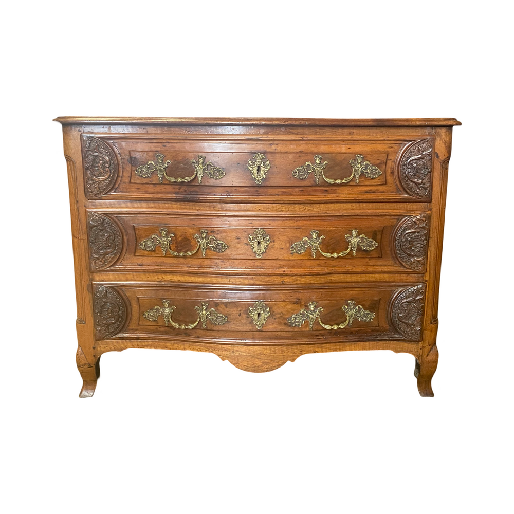 Antique French Carved Louis XV Commode or Chest of Drawers with Exquisite Figural Hardware