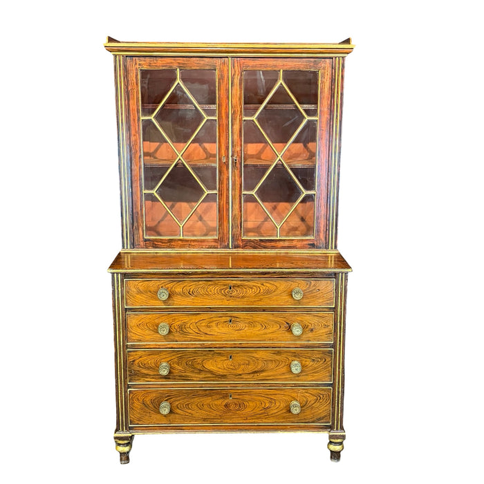 Early 19th Century English Regency Faux Rosewood Secretary Bookcase with Writing Drawer