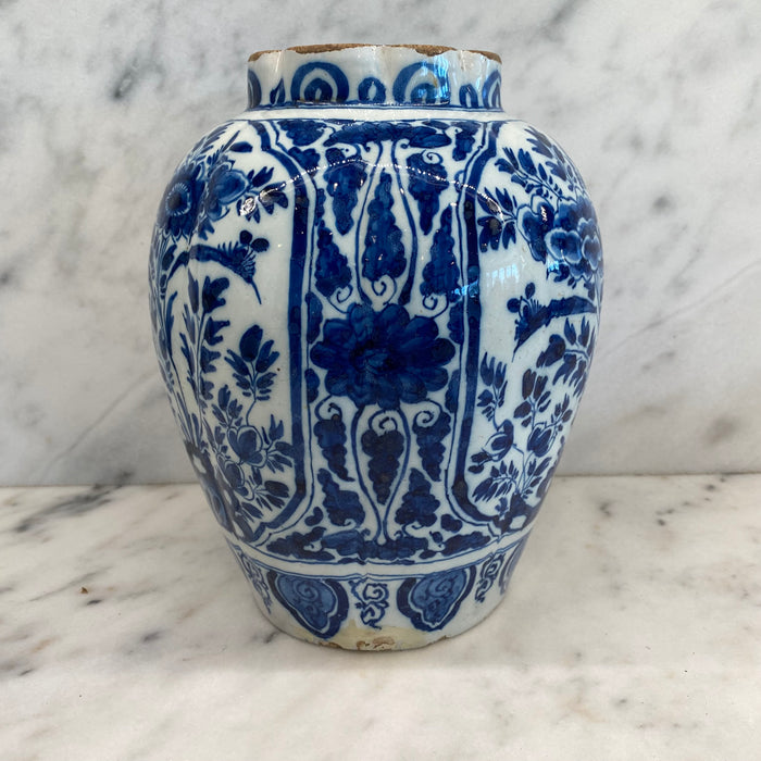 Late 18th Century Dutch Delft Blue and White Hand-Painted Baluster Vase