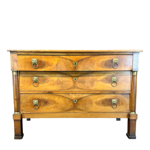 19th Century French Walnut Commode, Dresser or Chest of Drawers with Lion-Head Pulls