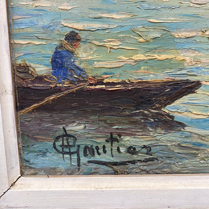 Mid-Century French Impressionist Oil Painting of Sailboats in a Harbor, Signed Gautier