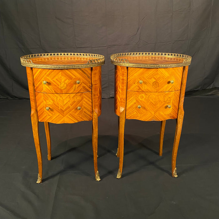 French Louis XV bedside tables, nightstands or side tables with marquetry