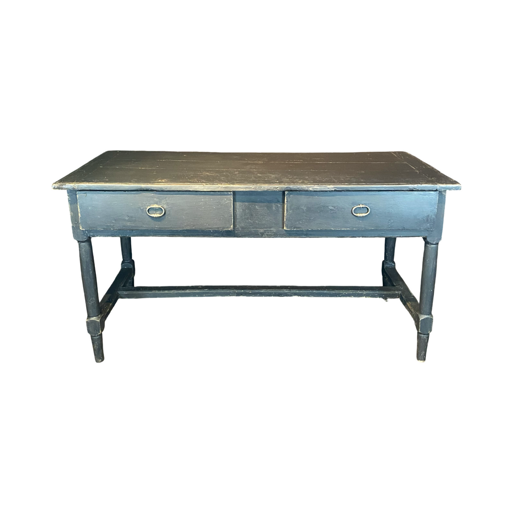 Antique French Louis XVI Desk, Console, Desk, Sofa Table, Kitchen Island or Dining Table Painted Ebony