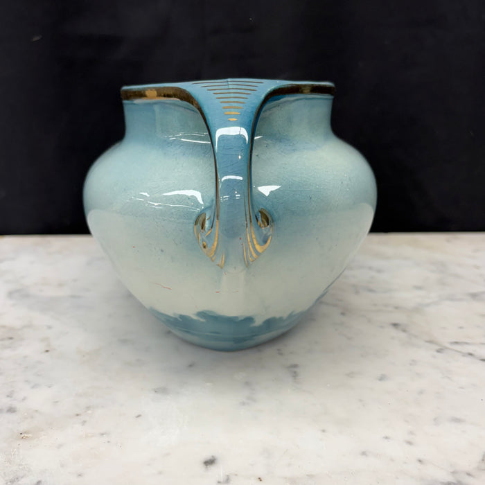 French Faience Three-Piece Vase and Jardinière Set with Swallows by Keller and Guerin