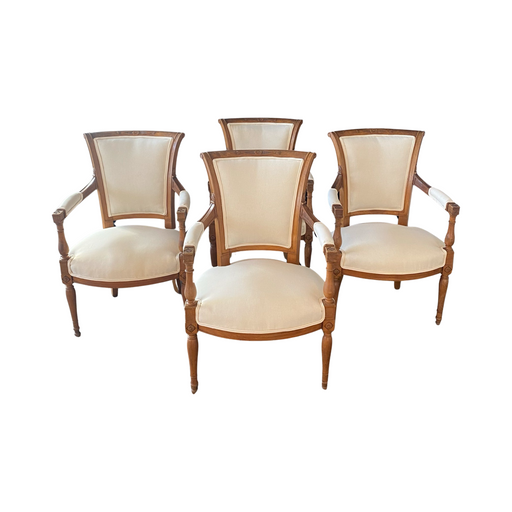 Set of Four French Antique Neoclassical Finely Carved Directoire Side, Dining or Accent Chairs