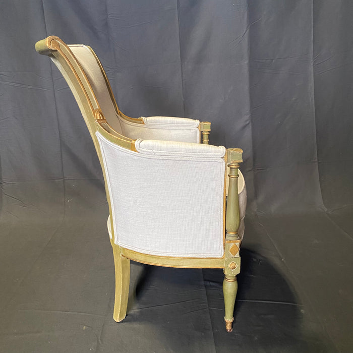 Pair of Period French Early 19th Century Painted Neoclassical Armchairs or Bergeres