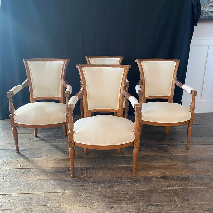 Set of Four French Antique Neoclassical Finely Carved Directoire Side, Dining or Accent Chairs
