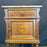 Pair of French Louis XVI Revival Oak Marble Top Nightstands with Floral Marquetry
