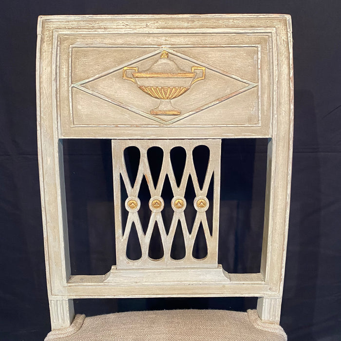 Pair of Early 19th Century French Directoire Period Painted Side Chairs with New Upholstery