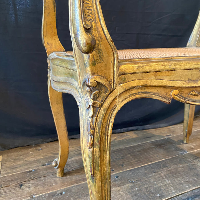 French 19th Century Bench or Vanity Seat or Boudoir Window Seat Louis XV Original Gold Gilt Paint