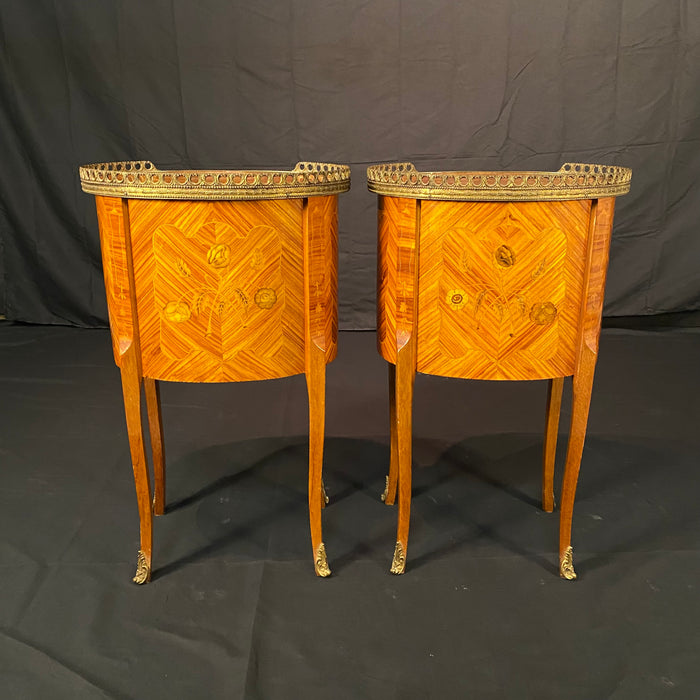 French Louis XV bedside tables, nightstands or side tables with marquetry