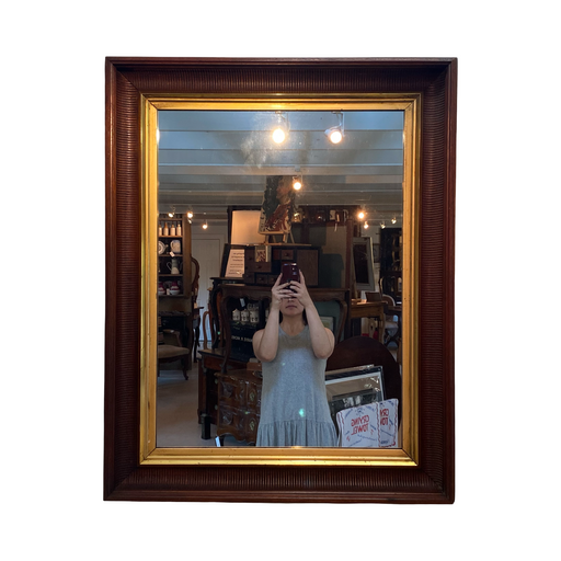 Antique Early American Federal Mirror with Deep Reeded Carved Frame and Gold Gilt Fillet