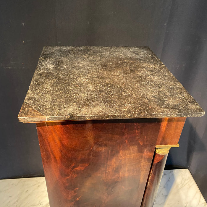 French Empire Side Cabinet, Nightstand or Side Table with Marble Top and Ormolu Mounts