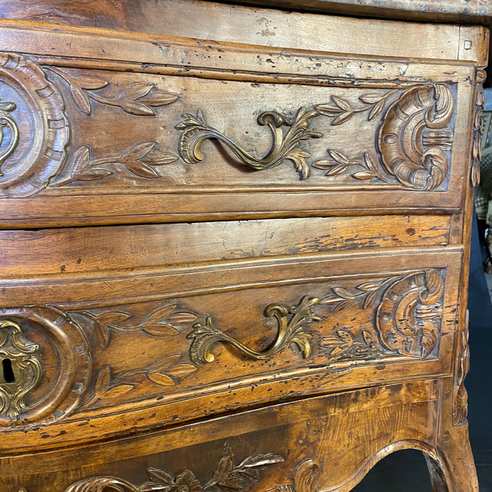 French Period Louis XV Marble Top Commode or Chest of Drawers or Dresser with Exquisite Carving