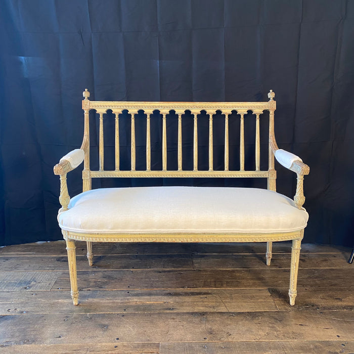 Early 19th Century French Louis XVI Painted Loveseat, Sofa or Settee Bench with New Upholstery