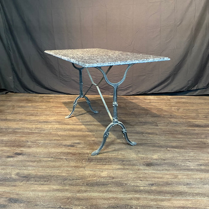 French Marble Top Café Table or Bistro Table with Cast Iron Base
