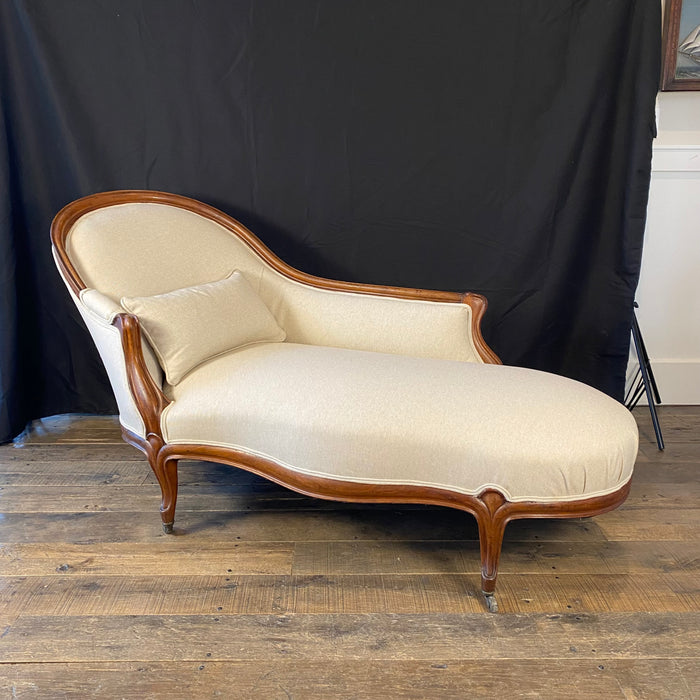 19th Century French Louis XV Antique Mahogany Chaise Lounge or Recamier Chair