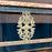 Stunning French Balcony Console Table with Marble Top & Gold Figural Wrought Iron Panel