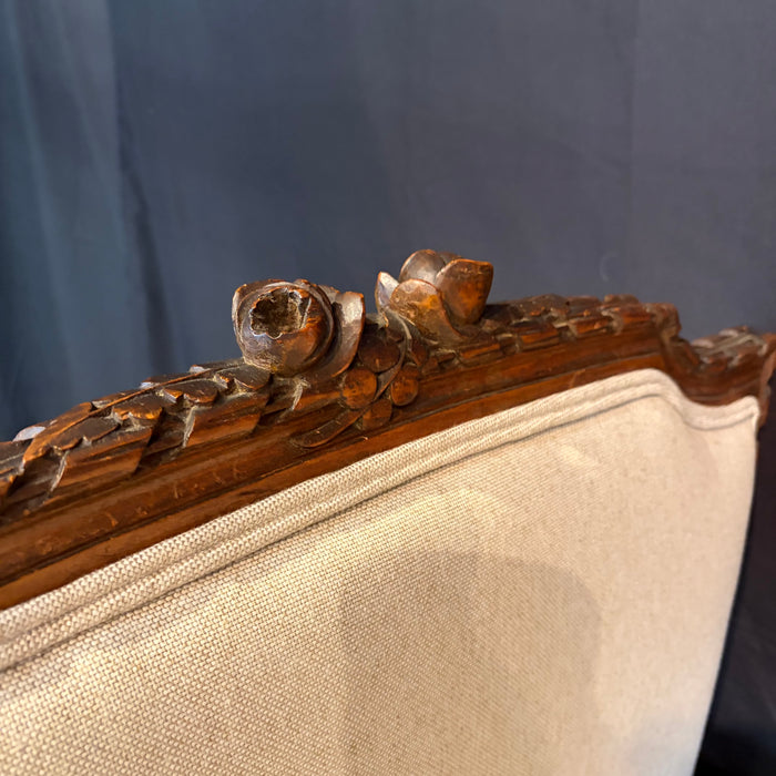Antique French Louis XVI Carved Walnut Expandable Daybed, Settee and Guest Bed with Neutral Upholstery