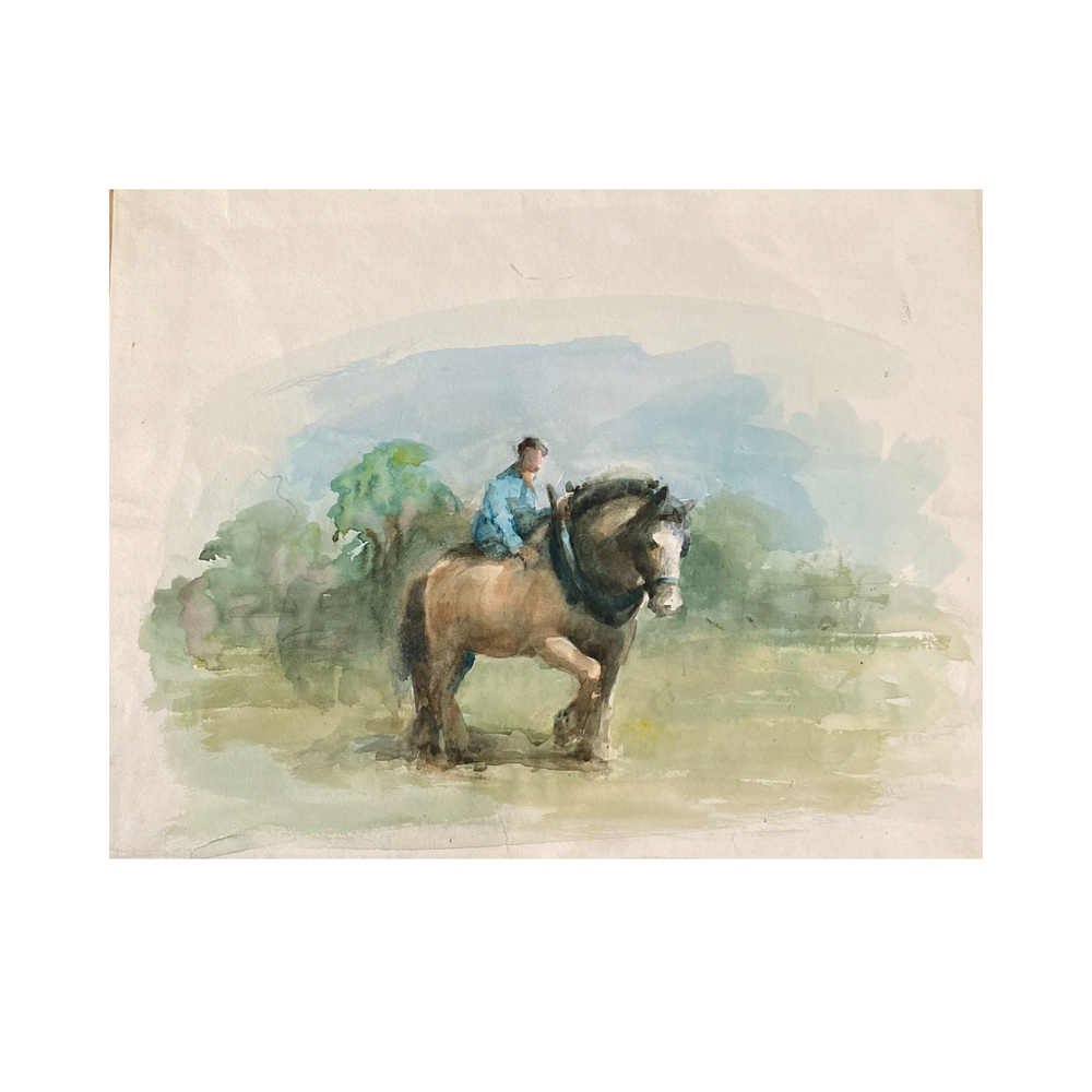 Listed British Artist Bernard Harper Wiles (1883-1966) -  Double Sided Horse Equestrian Watercolor Painting