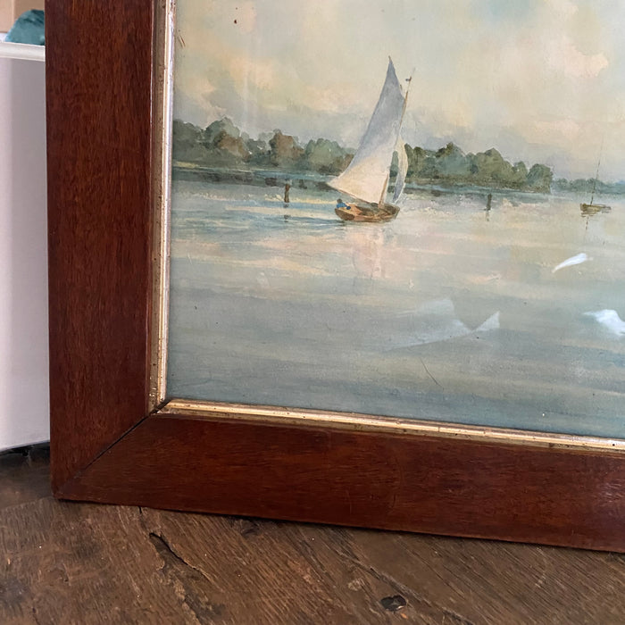 Listed British Artist Bernard Harper Wiles (1883-1966) - Framed Original  Watercolor Painting of Sailboats on the Water in England